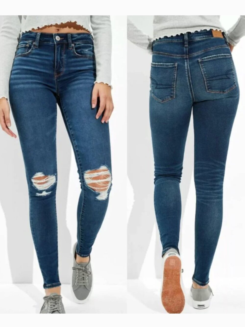 AMERICAN EAGLE Ne(x)t Level High-Waisted Jegging Soft Knit Hi-Rise Dark Ripped 4